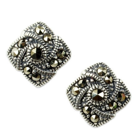 NOVICA Marcasite button earrings, 'Starlight Pinwheels'