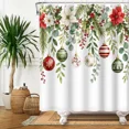 thumbnail image 3 of Tchckioa 72x72 Inch Shower Curtain for Bathroom,Christmas Green Leaves Ball Waterproof Hooks Bath Curtain, 3 of 8