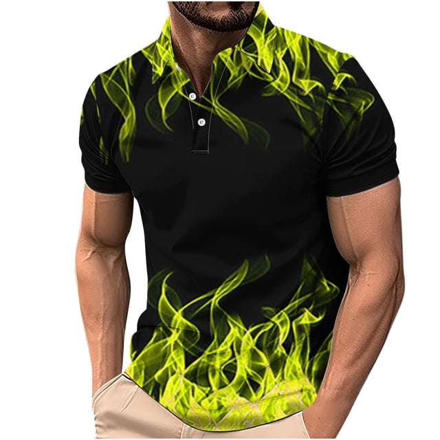 Birdeem Shirts for Men Mens Casual Gradient Short Sleeved Lapel Button Up T-Shirt Top