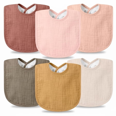6 Pack Baby Snap Muslin Bibs Cotton Baby Bibs Adjustable Absorbent Breathable Bibs Bandana Burp Bib Set Soft Drooling Teething Cloth Bibs for Kids