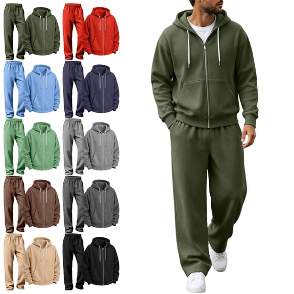 Babcutegg Mens Outfit Set 2-Piece Zip Up Hooded Sweatshirt and Pants Fall Casual Athletic Clothes Green Size 3XL