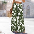 thumbnail image 2 of ClodeEU Wide Leg Pants for Women,Floral Printed Trousers with Pockets ,Elastic Waist With Drawstring Army Green,Womens Plus M, 2 of 9