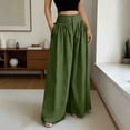 thumbnail image 2 of Women's Cotton Linen Loose Straight Pants, High Waisted with Pockets, Elastic Drawstring Comfort, Casual Lounge Beach Business Summer | VerBelle,Army Green L, 2 of 7