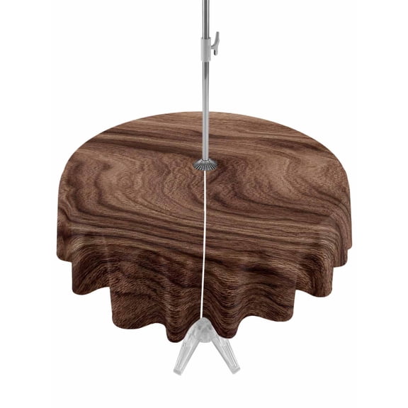 Outdoor Tablecloths with Umbrella Hole & Zipper, Retro Wood Grain Round Tablecloths 60 Inch, Rustic Farmhouse Wooden Board Brown Waterproof Table Cloth, Patio/Pool/Picnic Table Covers