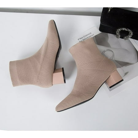 

Hawee Pointed Toe Ankle Sock Boots Block Heel for Women