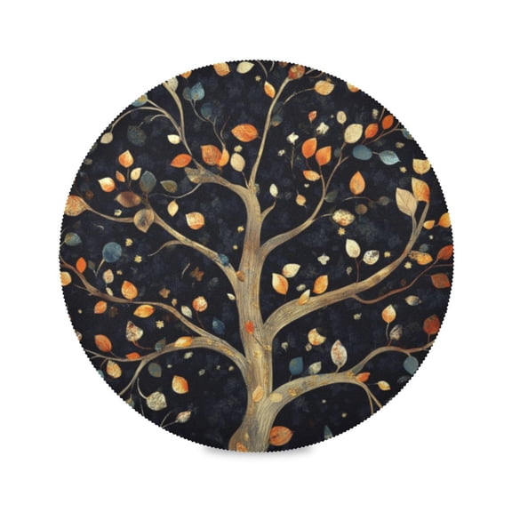 Round Plate Mat 15.4x15.4 Inchesx1 Placemat Table Mat Kitchen Mat Coffee Mat Fabric Thick, Strong Wear-Resistant, Heat Resistance Colorful Tree3
