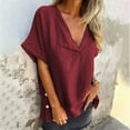 thumbnail image 5 of Women's V-Neck Tunic Top - Short Sleeve Side Button Shirt, Cotton Linen Blend Breathable Blouse, Solid Color Comfort Fit Boho Chic 2025 Summer, 5 of 9