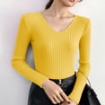 thumbnail image 7 of HAPIMO Women's Stretch Knit Tops Slim Fit Cropped Shirts Lightweight Casual Workout Blouses Long Sleeve V Neck Pullover Tops Yellow Free Size, 7 of 7
