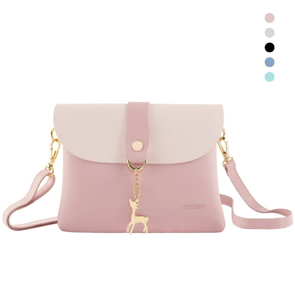 AISPARKY Girls’ PU Leather Crossbody Handbag with Deer Pendant, Pink