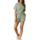thumbnail image 2 of Conjuntos de lounge INSPIRE CHIC para mujeres, camiseta de waffle con pantalones cortos, ropa de estar en casa, sudaderas jogger con bolsillos, color verde, 2 of 5
