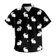 thumbnail image 4 of Easter Bunny Print Short Sleeve Stand Collar Button Up Shirt With Pockets Black 13Y-14Y, 4 of 4