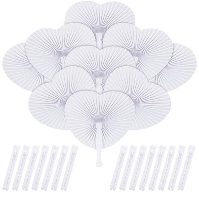 Abanicos de papel en forma de corazón plegables, 24 piezas Abanicos de papel blanco Plegables de mano Decoraciones de boda Abanicos Ideales para regalos de boda Sincero Hogar