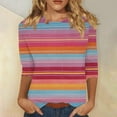 thumbnail image 2 of CYMMPU Loose Fit Round Neck Striped Ombre Fall Trendy Shirts Spring Tops Blouses for Women Dressy Casual Tunic Tops 3/4 Sleeve Dye Tie T-Shirts Multicolor M, 2 of 5