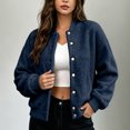 thumbnail image 2 of Tqcoqu Women's Round Neck Button Front Solid Color Jacket Long Sleeve with Pockets Casual Outerwear, 2 of 7