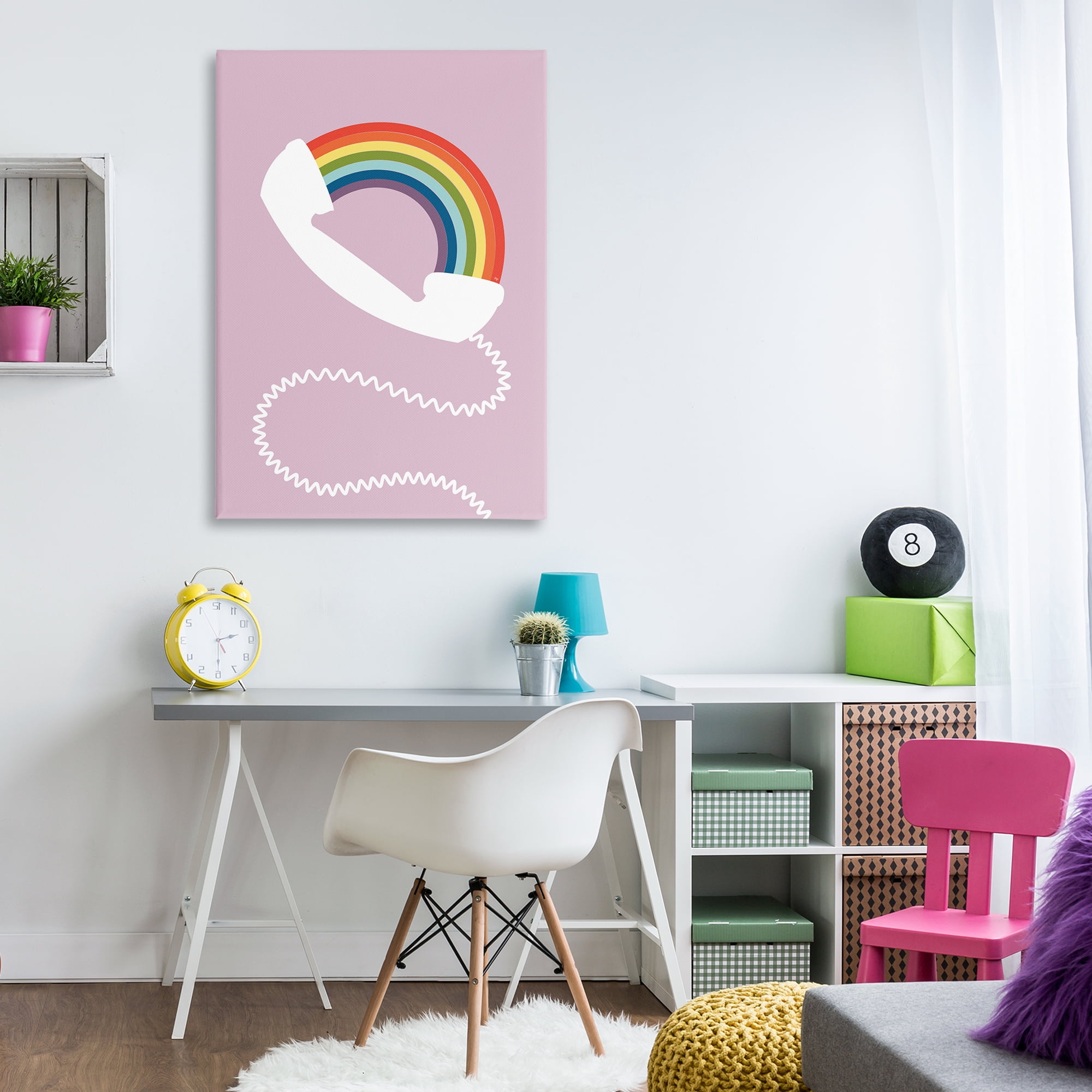 Stupell Industries Rainbow Phone on Pink Novelty Painting Gallery Wrapped Canvas Art Print Wall Art, 30 x 45