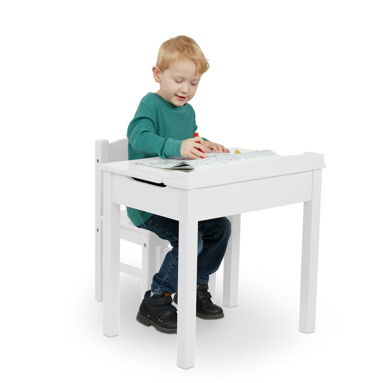 Basics Wood Lift-Top Kids Rectangular Study Desk, White