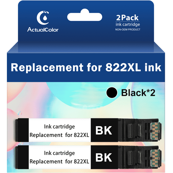 ACTUALCOLOR C Ink Cartridge Replacement for Epson 822 Black Ink Cartridge 822XL Printer,2 Black