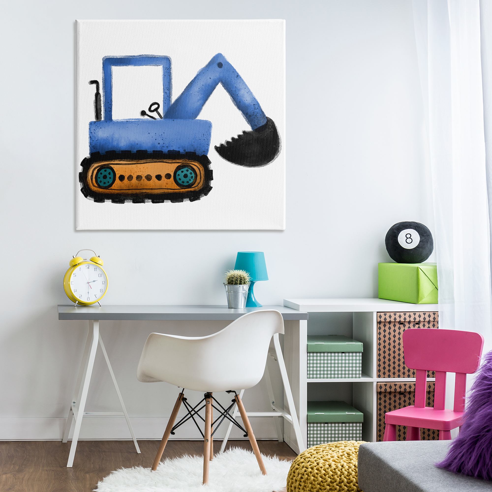 Stupell Industries Blue Simple Bulldozer Transportation Painting Wrapped Canvas Art Print Wall Art, 36 x 36