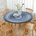 thumbnail image 5 of 52 Inch Boho Blue Mandala Round Table Protector for Kitchen,Floral Table Cloth Round Cover with Elastic Edge，Waterproof Picnic Circle Tablecloth for Dinner, Outdoor, Party, Camping, BBQ, 5 of 6
