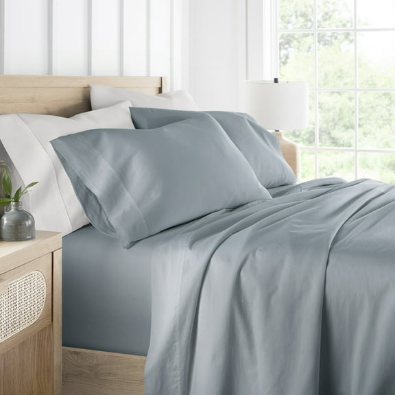 Noble Linens 300 Thread Count 4 Piece Cotton Sheet Set in Blue, Queen