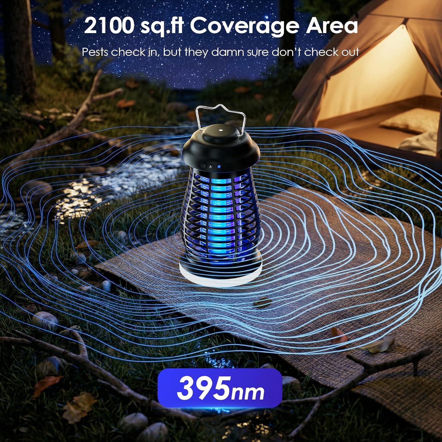 Bug Zapper Outdoor & Indoor,Cordless Portable Mosquito Zapper with Rechargeable 4800mAh Battery & Camping Light,Mosquito Repellent Outdoor Patio,Electric Fly Trap for Patio,Backyard and Garden - LB