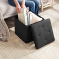 thumbnail image 2 of VECELO 15" Foldable Tufted Linen Storage Ottoman, Square Cube Foot Rest Stool/Seat Toy Chest, Black, 2 of 7