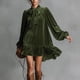 thumbnail image 1 of TaTaai Vintage Velvet Dress for Women, Stand Collar Puff Sleeve Elegant Gown, Loose Ruffle Hem Shift Dress, Perfect for Christmas and Winter Parties Gift, 1 of 9