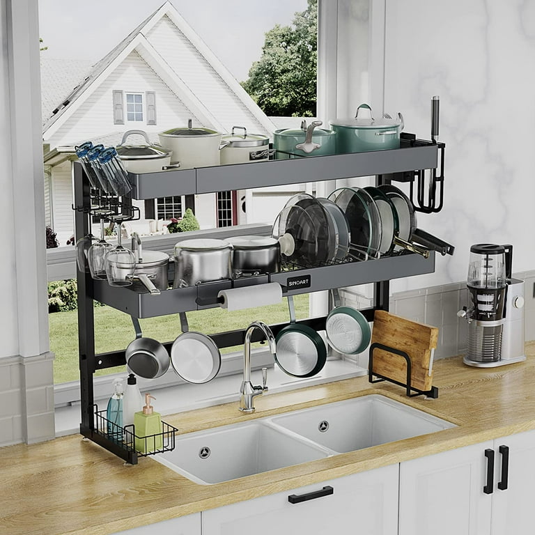 Expandable Stainless Steel 2 Tier Dish Drying Rack Over Sink Storage  Kitchen Pan