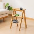 thumbnail image 5 of Foldable Step Ladder  Wooden Step Stool with Floor Saver  Decorative Ladder Shelf for Living Room  Kitchen  Garden(Walnut), 5 of 6
