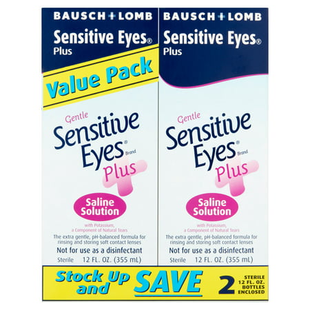 Bausch & Lomb Gentle Sensitive Eyes Plus Saline Solution Value Pack, 12 fl oz, 2 (Best Contact Lenses For Dry Sensitive Eyes)