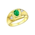 thumbnail image 4 of Rylos  Yellow Gold Plated Silver Classic 6X4MM Oval Emerald & Sparkling Diamond Ring - Birthstone Jewelry for Men -Size 13, 4 of 8