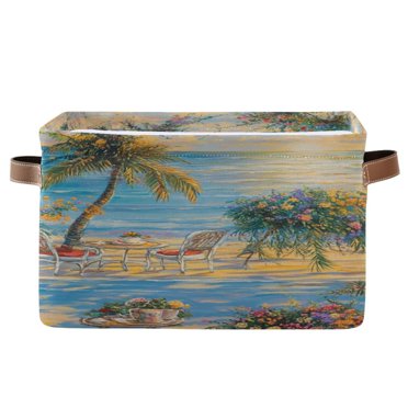 Fabric Storage Bins,Cube Organizer with Handles,14.2 x 10.2 x 8.3 inch,Outdoor Beach View