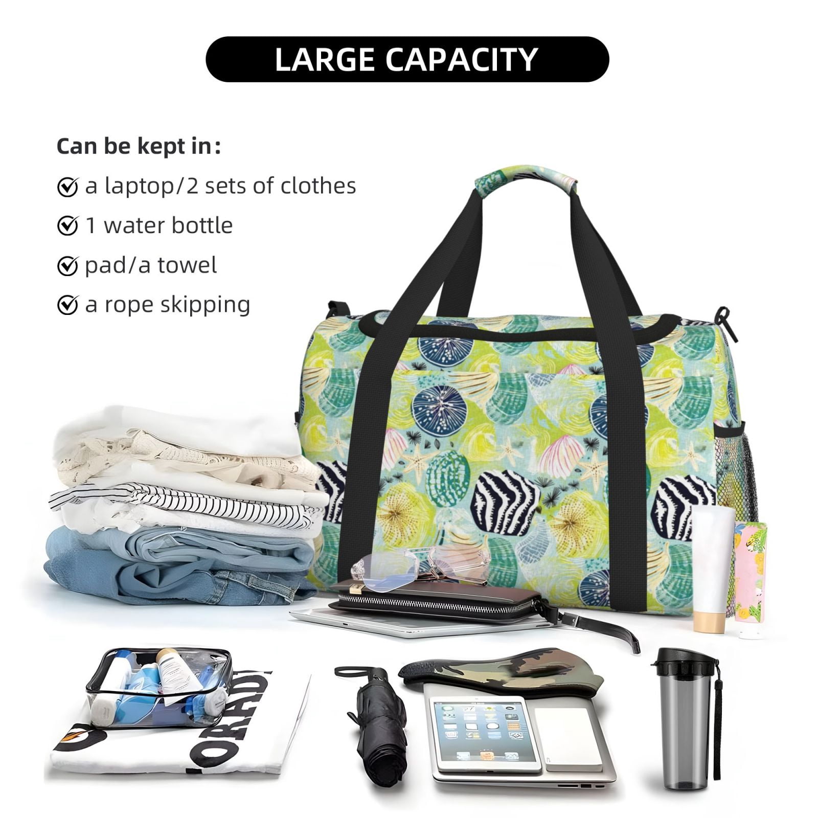 Fuzoiu Shell Clam Print Travel Duffle Bag,Carry On Tote Bags,Duffel Bag,Sport Gym Bag, Hospital Bag for Labor and Delivery, Overnight Bag,Luggage Bag