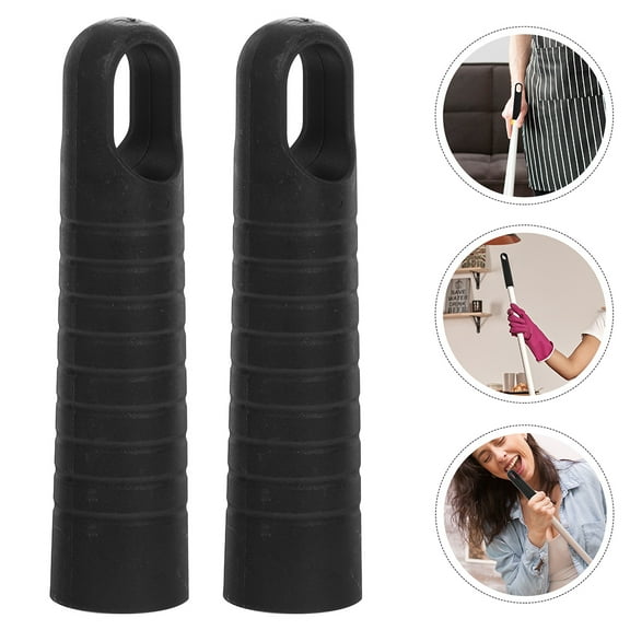 WRISTBIQUE 5-Pack Black Plastic Broom Handle Grips with Hanging Hole for Cleaning and Storage