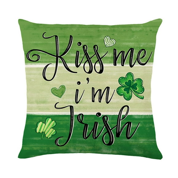 Weloille Irish Shamrock Print Pillow Cover, 1.47*1.47 ft St. Patrick's Day Decorative Throw Pillow Case, Linen Square Cushion Cover, Suitable for Sofa Couch Bed Living Room Home Decoration