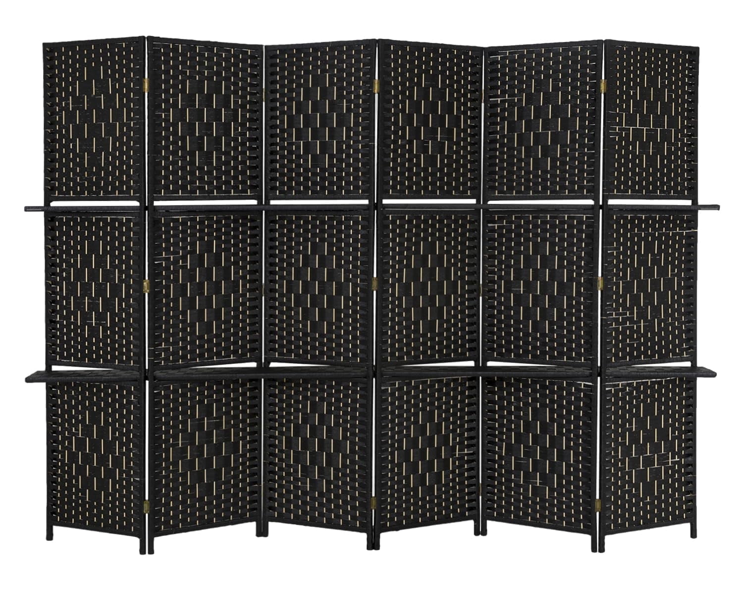 CL.HPAHKL 6 Panel Folding Wooden Room Divider, 5.88ft Tall Partition Screen with Removable Storage Shelves, Freestanding Portable Wall for Home Office Dorm Hotel, Black