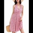 thumbnail image 1 of Robe d'Été Sans Manches Portefeuille à Col en V à Fleurs pour Femme, Mini, Rose, TG, 1 of 5