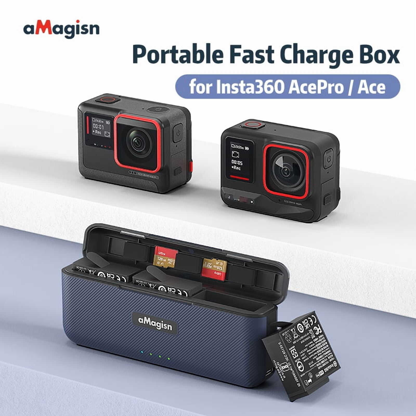 Battery Charger for Insta360 Ace Pro/Insta360 Ace,Quick Charger with USB-C Charging Cable,Support: PD3.0/PD2.0 Fast Charging protocols Simultaneous Charging of 3 Batteries