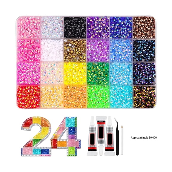 30000Pcs Jelly Resin Rhinestones 24-Color Bedazzling Kit – DIY Flatback Gems for Crafts, Clothing, Shoes, Nail Art, Diamond Painting, Accessories with Tweezer Pen & Glue,bedazzled gems,B