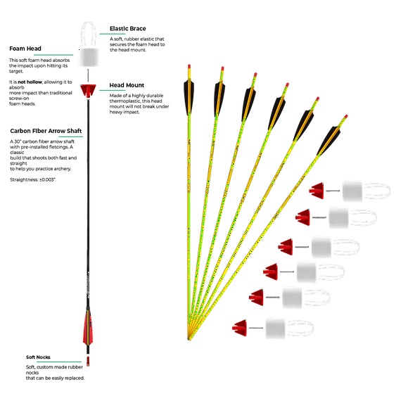 6-Pack Foam Tipped Arrows - 30" - Yellow