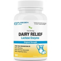Puregen Labs Dairy Relief Lactase Enzyme 3000 FCC - Lactose Intolerance Pills - 90 Fast Acting Caplets - 1PK