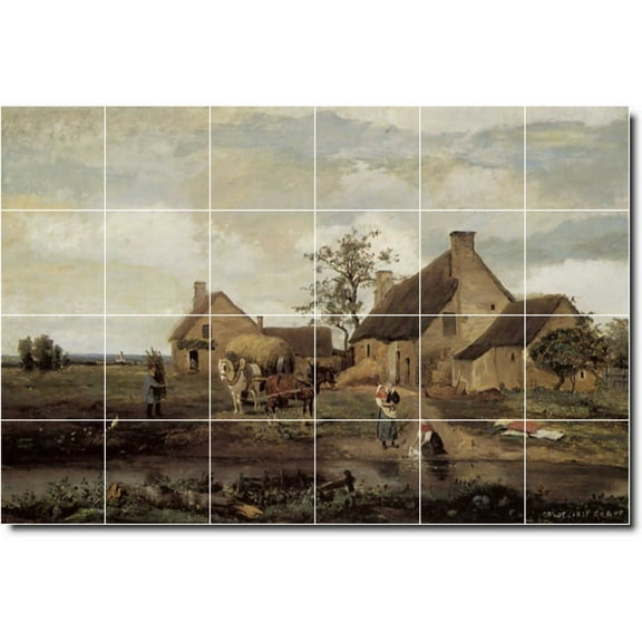 Ceramic Tile Mural-Jean Corot Village Painting 69. 25.5" w x 17" h using (24) 4.25 x 4.25 ceramic tiles