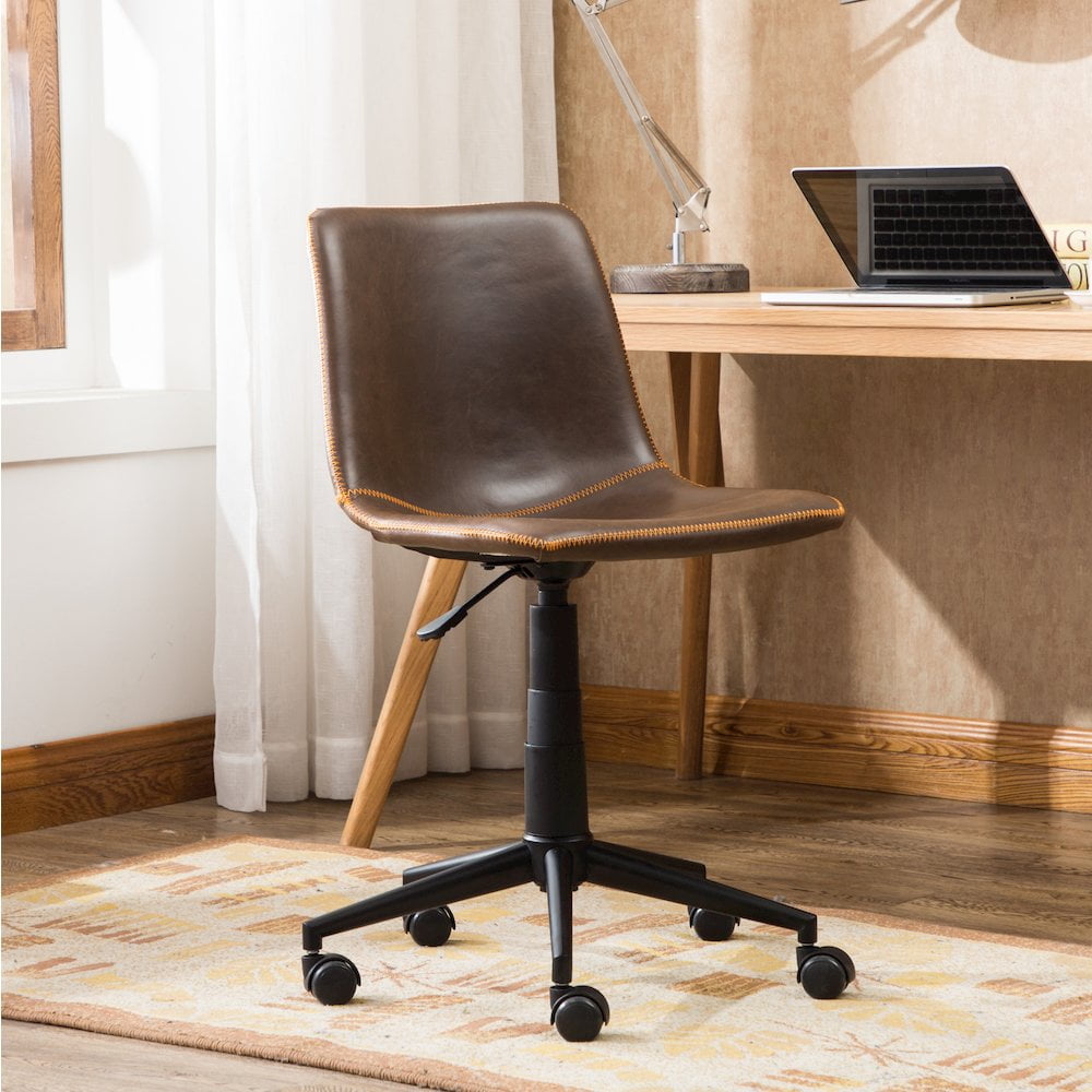Roundhill Furniture Cesena Faux Leather Swivel Office Chair in Antique Brown