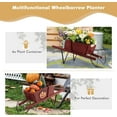 thumbnail image 4 of RONG-3 Wooden Wagon Planter, Small Flower Plant Pot w/Triangular Metal Support, 2 Energy-Saving Handles, Movable Wheel, Wood Wheelbarrow Cart Planter for Garden Backyard Holiday,Red, 4 of 9