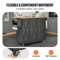 thumbnail image 6 of KFFKFF Mobile Kitchen Island, 56" Wooden Top Cart with Cabinet Storage, Features Extendable Drop Leaf, Spice Holder, Towel Handle, Flexible Shelf, Drawer & Hooks, Movable Black Island on Casters, 6 of 9