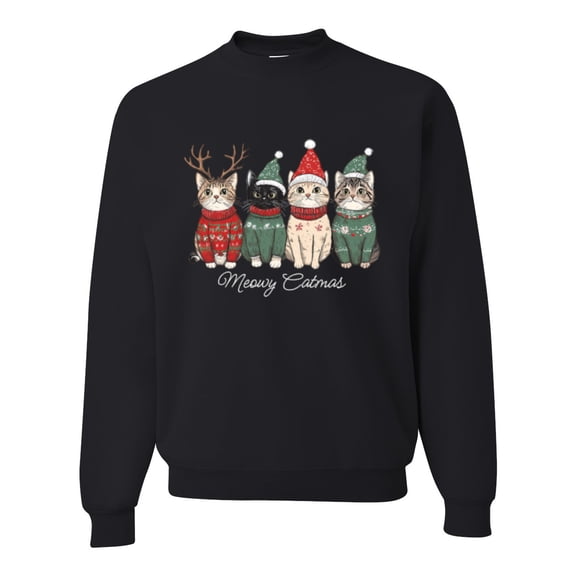 Wild Bobby Meowy Catmas, Christmas Cat Lover Design Unisex Sweater Crewneck Sweatshirt