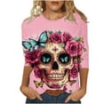 thumbnail image 2 of Craaazy Halloween Printed Shirt For Women Round Neck 3/4 Sleeve T-Shirt Loose Halloween Featival Tops Gifts For Women, 2 of 5