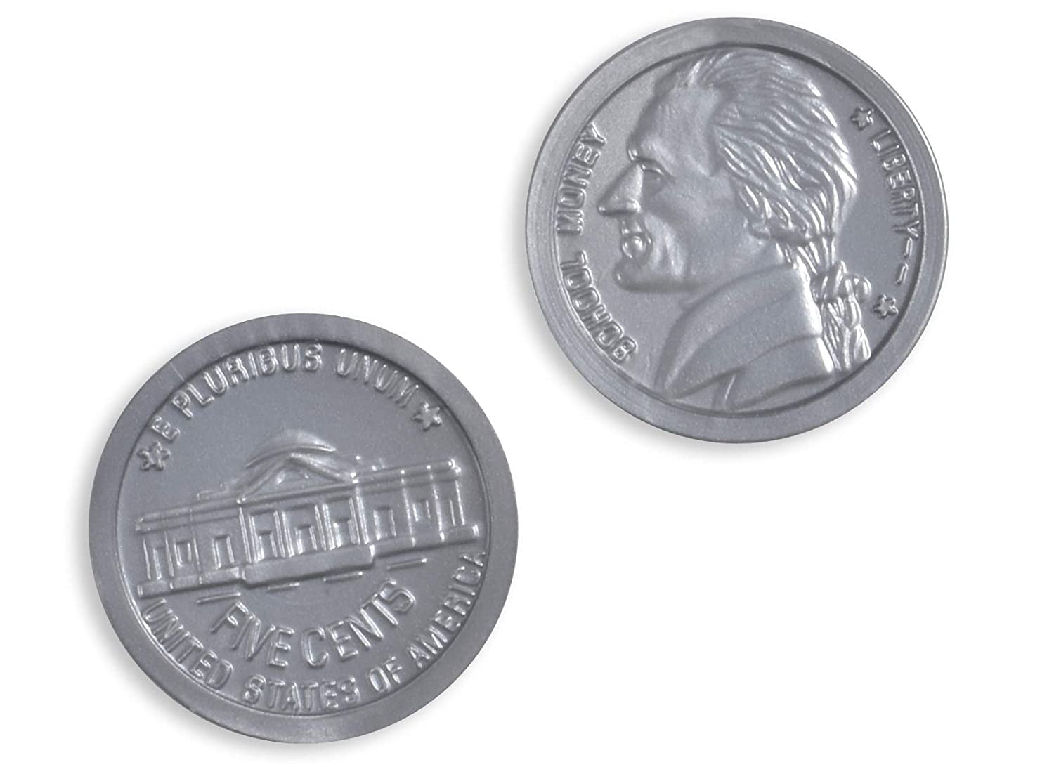 LEARNING ADVANTAGE-7522 Play Nickels - Set of 100 Plastic Coins - Designed and Sized Like Real US Currency - Teach Money Math With This Pretend Play Resource