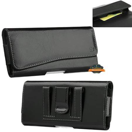 For Samsung Galaxy Z Flip 3 5G Universal Horizontal Leather Case Belt Clip Holster with Clip Loops Cell Phone Carrying Pouch [Magnetic Closure] - Black