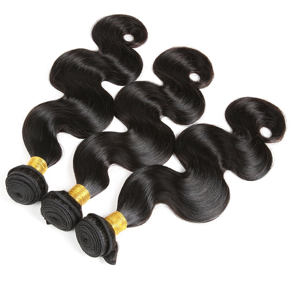 Vonar Hair Brazilian Body Wave 3 Bundles with Closure (14 16 18+12 Inch) Unprocessed Human Hair Bundles with Closure Brazilian Body Wave with Closure Free Part Natural Color